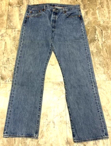 Jeans Levis 501 uomo 36x32 blu bottoni mosca gamba dritta denim jeans - Foto 1 di 5