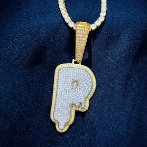 Drip Bubble Pendant Single Letter Design, 18K Gold Plated Bold Statement Jewelry - Picture 1 of 11