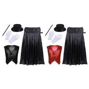 Kids Cosplay Magician Costume Cloak Cape Waistcoat with Hat Wand Gloves Outfits - Picture 1 of 3