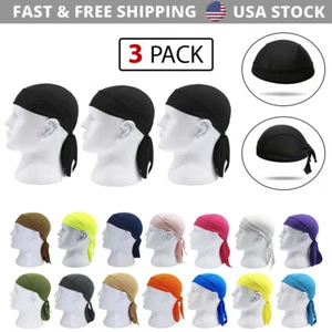 3 Pack Skull Cap Motorcycle Head Wrap Tie Durag Du-rag Beanie Cycling Bandana - Picture 1 of 28