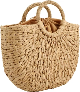 Women Straw Bag, Hand-Woven Rattan Tote Clutch Handle Bag Retro Summer Beach ... - Picture 1 of 1