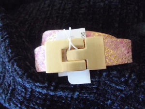 Leighelena Pink/Metallic Gold Python Druck Leder Doppelstichsäge Halstuch Armband - Bild 1 von 9