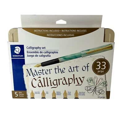 Staedtler Calligraphy Set 5 Nibs Dye Ink Instruction Book NEW - Image 1 of 4