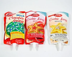 3 Betty Crocker GREEN/RED/WHITE Cookie Icing 7 ounce pack Ready to use - Picture 1 of 2