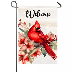 Spring Welcome Cardinal Garden Flag 12x18 Double Sided Floral Red Bird Cardin... - Picture 1 of 10