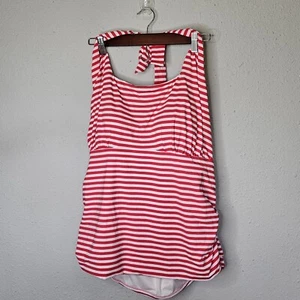 Lands End Red White Stripe Swim Top Womens 22W Halter USA American Patriotic - Picture 1 of 10
