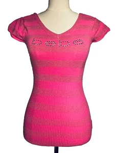 Y2K BEBE WOMEN'S RHINESTONE LOGO Stretchy Barbiecore Festival Size Small Bodycon - Picture 1 of 7