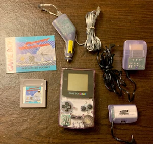 NINTENDO GAMEBOY COLOR ATOMIC PURPLE -AC & CAR ADAPTERS-BATTERY PACK & GAME-NICE - Picture 1 of 9