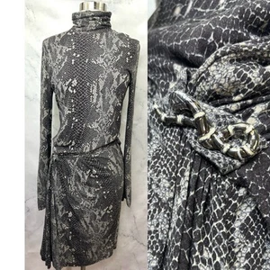 Vintage Roberto Cavalli Class Y2k Wool Dress Snake pendant 42 8 Drop waist Mock - Picture 1 of 22