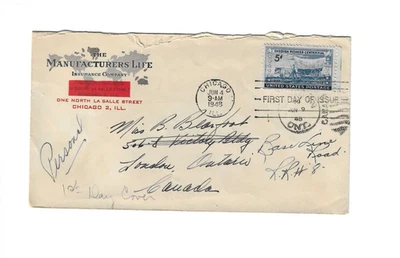U.S. 1948 Corner Card (Insurance) sent from Chicago to London Ontario - also FDC - Image 1 of 2