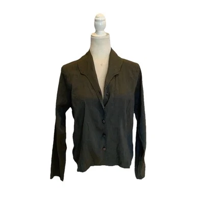 Camisa de seda Flax By Jeanne Engelhart talla pequeña verde abotonada Foto 1 de 4