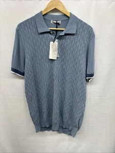 Grace Karin Shirt Mens L Blue Argyle Knit Polo Short Sleeve Retro Top NWT - Picture 1 of 7