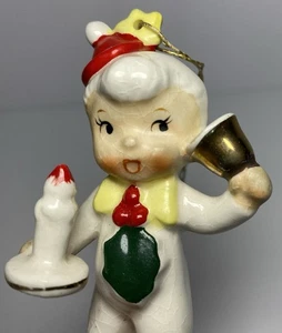 Vintage Holt Howard Porcelain Pixie Boy Holding Candle Ringing Bell Ornament - Picture 1 of 10