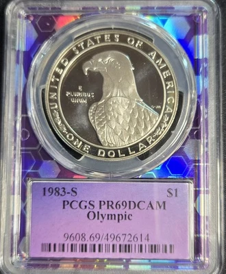 1983-S $1 OLYMPIC COMMEMORATIVE SILVER DOLLAR PCGS PR69DCAM CAMEO PROOF - Image 1 of 2