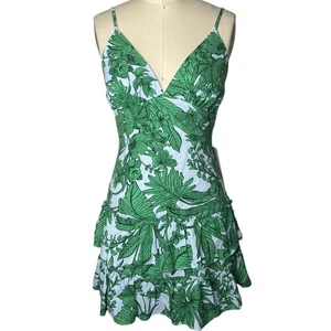 Aqua Palm Print V-Neck Tiered Dress Size Small NWT - Picture 1 of 5