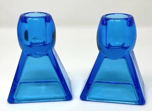 Vintage Fostoria 2298 St Clair Kerzenständer blau Art Deco leuchtend - Bild 1 von 18