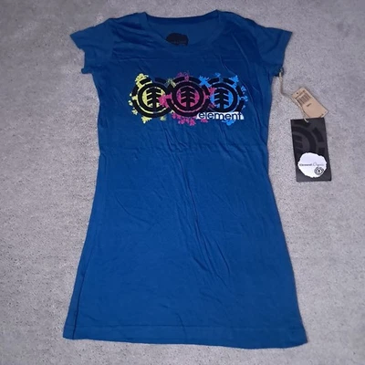 Vintage Y2K Element Skateboard T-shirt Girls Small Blue Spellout Logo Organic - Image 1 of 4