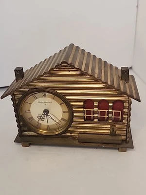 Remembrance Eight Days Alarm Clock Log Cabin Swiss Made Metal/Brass Works - Image 1 of 4