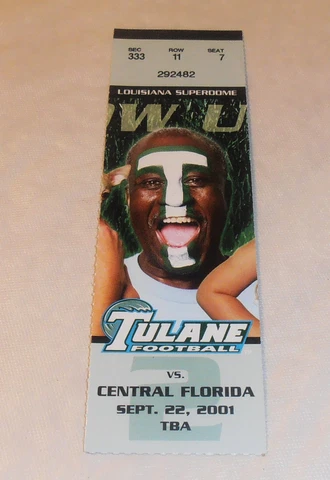 VINTAGE 2001 TULANE GREENWAVE VS CENTRAL FLORIDA KNIGHTS OLD FOOTBALL TICKET Cover