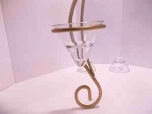 MCM Set Decor Wall Candleholders Gold Tone Metal w 3 Handblown Cone Votives Each - Picture 1 of 8