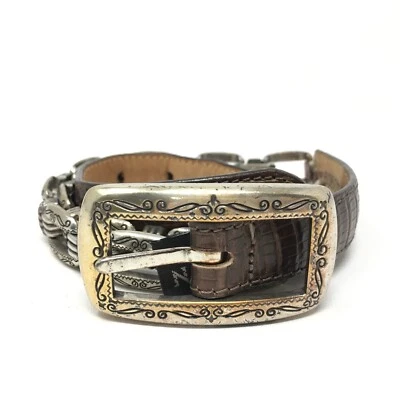 Cinturón Brighton Mujer Talla Mediana M Marrón Cuero Lagarto Cadena Eslabón De Colección Foto 1 de 4