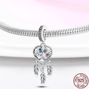 Love heart Feather Dreamcatcher Crystal Charm Sterling Silver 925 - Picture 1 of 5