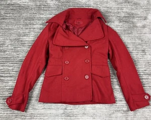 Coffee Shop Coat Womens Medium Red Wool Blend Jacket Buttoned Pockets - Picture 1 of 12