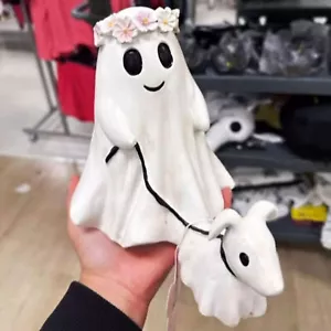 Ghost Walking His Ghost Dog Statue 2024 Halloween Spooky Ghost Statue Deko Geschenk - Bild 1 von 18