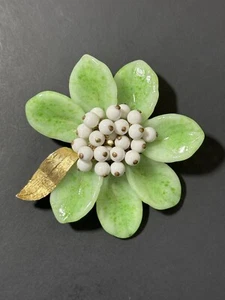 Broche Flor Vintage Marvella Tono Oro Verde y Blanco - Imagen 1 de 20
