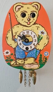 VTG RARE 1960s Black Forest BEAR CUCKOO Clock By LINDEN~Pendulum~MOVING EYES~MIB - Picture 1 of 6