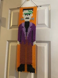 Homemade Beaded Halloween Glow In The Dark Frankenstein Wall Hanging Decor - Picture 1 of 4