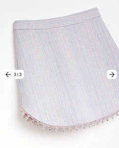Girls Pink Blue Diamante Trim Check Boucle Tweed Print Skirt Age 9/10 140cm - Picture 1 of 10