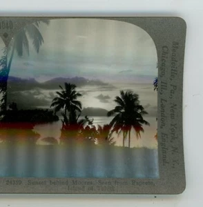 Sonnenuntergang hinter Moorea Meer von Papeete Insel Tahiti Keystone Stereoansicht - Bild 1 von 3