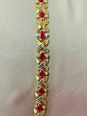 Brazalete tenis para mujer 6,42 quilates corte pera rubí simulado chapado en oro amarillo de 14 quilates Foto 1 de 4