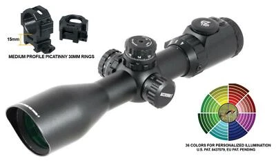 UTG Leapers 4-16X44 30mm Compact Scope, SIDE FOCUS, 36-color Mil-dot, Rings - Image 1 of 4