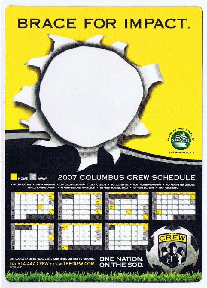 Columbus Crew MLS Soccer 2007 Schedule Magnet Stadium Giveaway Promo Advertising - Image 1 of 1
