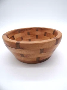 Wooden Round Bowl Hand Crafted Segmented Artist Signed 10" x 4" - Picture 1 of 7