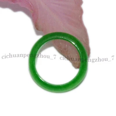 Natural Gemstone Green Jade Jadeite 17-18mm Finger Circle Rings Women Jewelry - Image 1 of 4