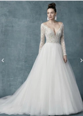 Long Sleeve V-Neckline Lace Ball Gown Wedding Dress by Maggie Sottero - Image 1 of 4