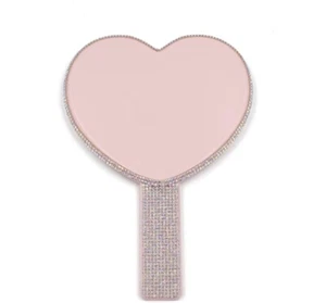 -Heart Shaped Rhinestone Handheld Mirror - Heart Mirror Cosmetic For Women Teen - Picture 1 of 1