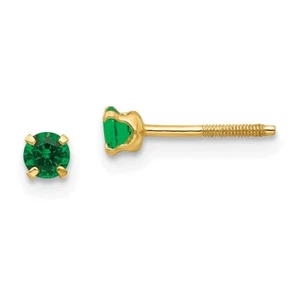 Aretes de piedra de nacimiento esmeralda de oro amarillo de 14 k de 3 mm (mayo) 0,15 g L-3 mm - Imagen 1 de 5