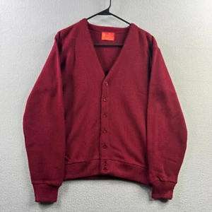 Vintage Sears Kings Road Sweater Mens Medium Red Maroon Orlon 60s 70s Cardigan - Picture 1 of 7