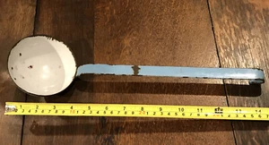 Antike Emaillegeschirr Suppenkelle Dipper blau & weiß Chippy Bauernhaus 14,5" - Bild 1 von 7