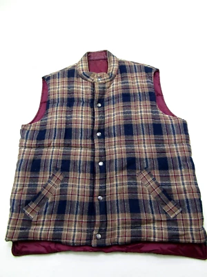 VTG Reversible Puffer Vest Mens Large? Plaid Burgundy Brand Unknown Workwear - Image 1 of 4