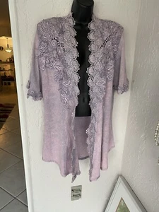 Ladies SUMMER COCTAIL Jacket Gorgeous Lace Trim Lavender Lg. Open FRONT Italy - Picture 1 of 7
