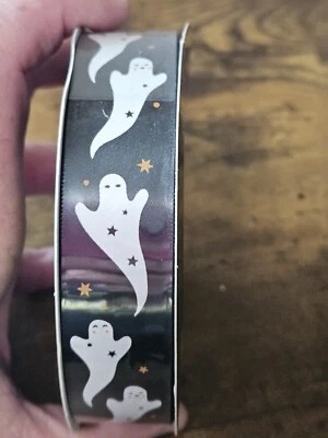 BRAND NEW Halloween Decorative Party Goth Ghosts Ribbon 7/8 Inches X 10 Yards - Image 1 of 3
