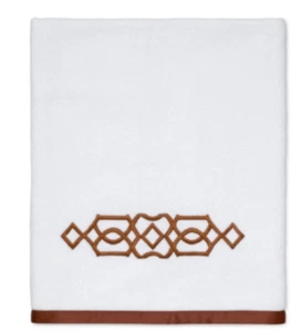 Avanti Geo Embroidered 100% Cotton 27" x 50" Bath Towel - White / Sienna Brown - Picture 1 of 2
