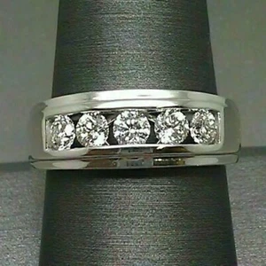 2 kt Rundschliff Laborgefertigt 5 Steine Herren Ehering Ring 14 K Weißgold Finish - Bild 1 von 4