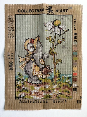 D'Art Gardening Koala with Daisy Series Cross Stitch Stamped Fabric 11x14  - Image 1 of 4