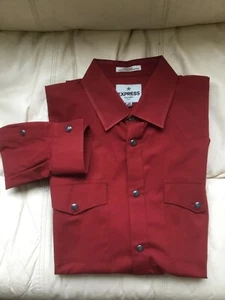 Express TX8 Mens Fitted Dress Shirt Size Medium Dark Red-Perfect-Ships Same Day - Picture 1 of 5